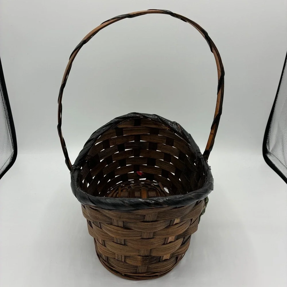 Vintage Woven Splint Basket Halloween Jack-O-Lantern Pumpkins Happy Halloween